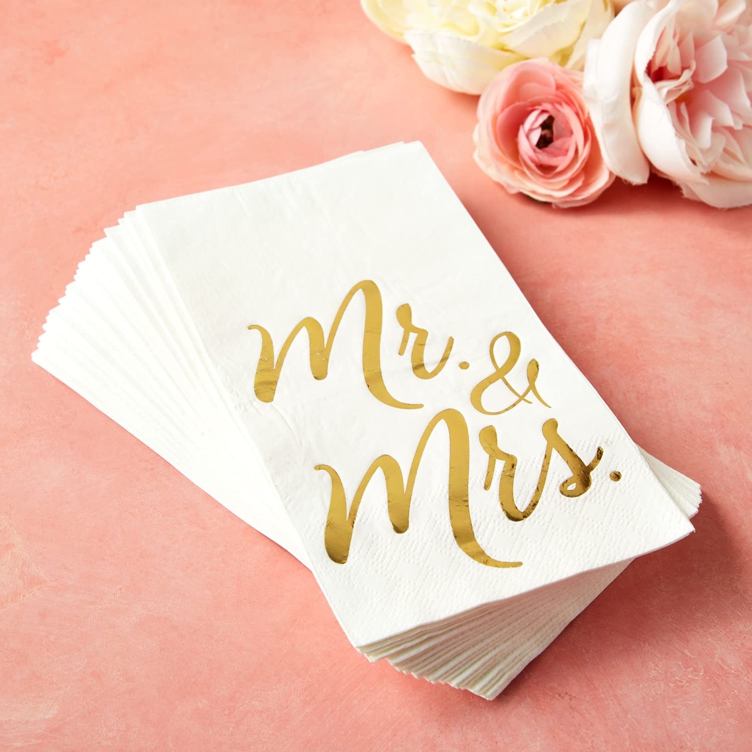 Juvale 50-Pack Mr And Mrs Napkins, Disposable Wedding Dinner Napkins For Reception, Rehearsal Dinner, Bridal Shower, Engagement